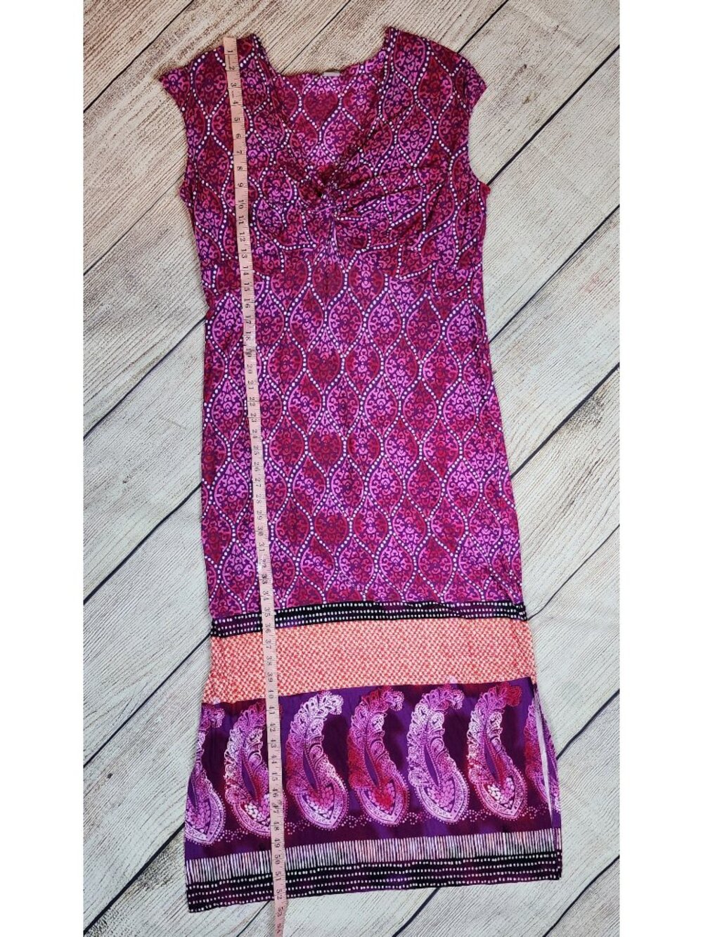 Chico's Vibrant Pink Purple Knot Front Paisley Maxi Dress Size 2 (12/14) Boho - Picture 11 of 12